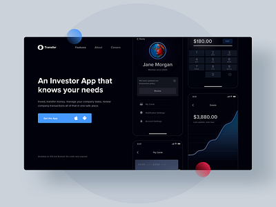 Transfer Landing page - Investment App app banking charts finance investing landingpage product design savings ui ux uxui web design