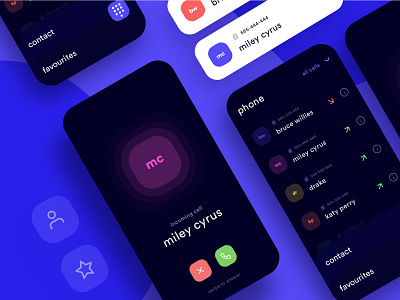 Call Management Application application call clear contacts dark ui favorites incoming call listing management app minimal mobile app design mobile ui neat ui ui design uiux