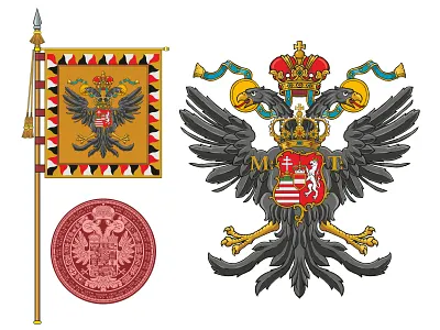 Coat of arms, flag and the seal of the Holly Roman Emperor coat of arms crest crown eagle emperor family crest flag heraldic heraldic design heraldry heritage logo personal crest personal insignia personal logo royal seal