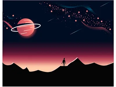 Adventure traveler view horizon space adventure travel art astronomy concept cosmic cosmos creation exploration fantasy galaxy hill horizon illustration landscape light milky way mountain night panorama planet