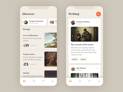 Writing App app app design book clean flat icon mobile app mobile ui people story ui ux well writing