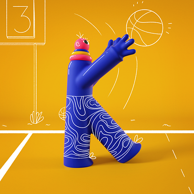 K player 2d 2d character 36 days of type 36days 3d basketball character cinema4d illustration mixed octane typography