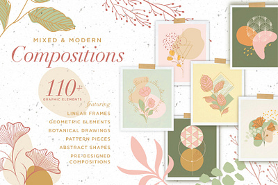 Mixed and Modern Compositions abstract background botanical compostitions design drawings floral geometric illustration mixed modern patterns poster posters prints shape shapes social media pack vector web design