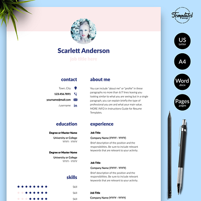 Creative Resume for Word & Pages “Scarlett Anderson” any job position creative resume curriculum vitae cv template instant download modern resume word one page resume professional resume resume cv template resume for word resume template resume template a4 resume us letter resume with cover resume with photo three page resume two page resume