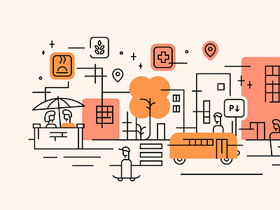 Localisation écoresponsable - Illustrations city colorful design ecofriendly ecology fun illustration illustrator practical ui urban ux web web tool webdesign