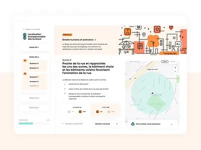 Localisation écoresponsable - Web tool city colorful design dropdown ecofriendly ecology fun illustration illustrator map practical progression bar question ui ui kit urban ux web tool webdesign