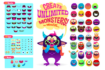 Freaky Monsters Character Assets alien bigfoot bundle character colorful creation creation kit creative cute freaky illustration magic monsters whimsical world