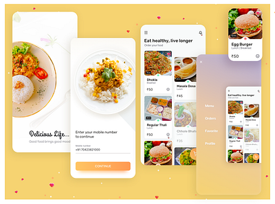 Quovantis Food App creative design food app food app design food app ui indian foo indian foo order food quovantis ui yellow theme