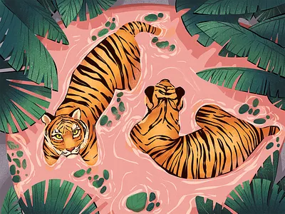 Relaxing Tigers Illustration animals big cats design design studio digital art digital artwork digital illustration digital painting graphic design illustration illustration art illustrations illustrator nature nature illustration procreate relax tigers wildlife wildlife illustration