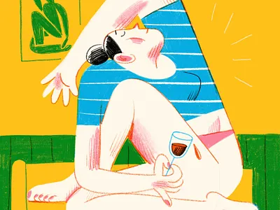 Home-home Balance character corona girl home illustration ipadpro procreate relax wine yoga