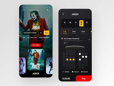 Movie Ticket App clean ui joker minimal movie app ticket trendy