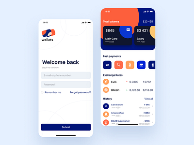 Wallet App app blue bright circle design ios list logo mobile navigation payments ui ux wallet