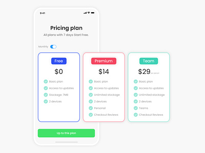 Daily UI Challenge #030 - Pricing daily ui daily ui 30 daily ui challenge free premium pricing pricing plan team ui ui design