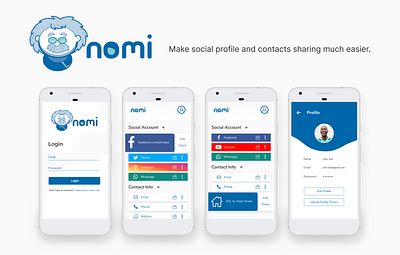 Nomi business business card business card design lifestyle mobile app mobile app design mobile application mobile application design mobile ui mockup poster social media social network ui ui ux ui design uiux user inteface user interface design utility