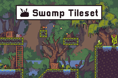 Free Swamp 2D Tileset Pixel Art 2d fantasy game game assets game design gamedev indie game pixel art pixelart platformer