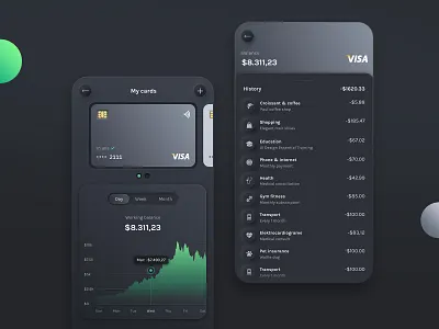Cards Overview app budget cards cards design chart dark expenses finance minimal mobile neumorphic neumorphism product skeumorphism uidesign uikit ux