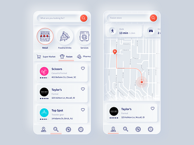 Business Search app business design illustration inspiration map modern neumorphic neumorphism outline outlines retail route search sketch ui ux vector web web design