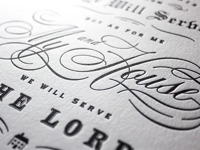 Letterpress detail – Joshua 24:15 bible deboss flourish letterpress letters lord ornamental print script typography verse vintage
