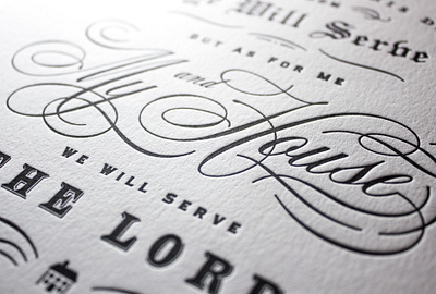 Letterpress detail – Joshua 24:15 bible deboss flourish letterpress letters lord ornamental print script typography verse vintage