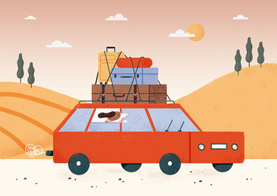 Dog going on Holiday car dog drawing holidays illustration photoshop