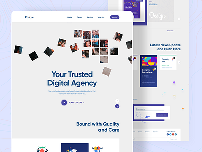 Pixicon Website Design (V.2) best design best designer corporate agency illustration creative design creative agency creative design dribbble best shot ios android interface landing page design minimal clean new trend mobile ui modern design popular design popular trending graphics portfolio design saas b2b wordpress shopify top designer trendy design web app typography website homepage blog