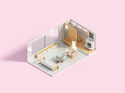 Compact room III 3d illustration interior minimal voxel voxelart