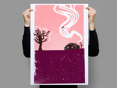 Good Bye Stranger bird goodbye house illustration screenprint texture tree