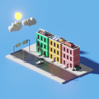 Isolated town 3d blender building cartoon corona design illustration isometric isometric art isometric design outbreak render town