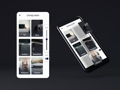 Home Monitoring App adobe xd app cards concept concepts control dailyui dark dashboard design floating home ia livingroom mobile monitoring monitoring dashboard room smart ui