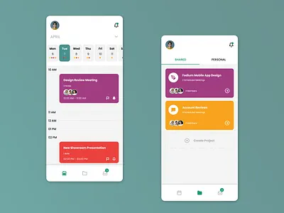 Projects Scheduling app application calendar collaboration collaborative flat green minimal mobile ui projects schedule typography ui