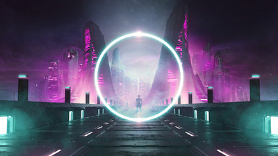 Electric City 3d cyberpunk futuristic illustration neon sci fi