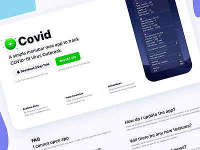 Covid App apple corona coronavirus covid covid 19 infected live mac macos menu menubar news stats tracker tracker app tracking