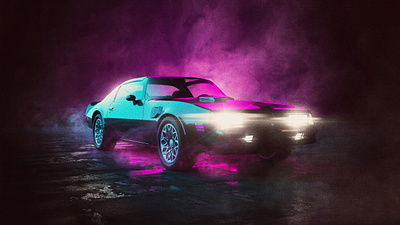 Luude – The Dark Room 3d cyberpunk illustration muscle car neon retro