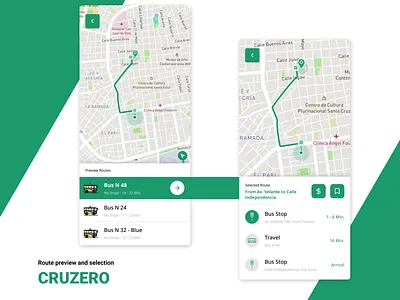 Bus Routes - Cruzero App app app design application cruzero green locations map transit transport ui ui design