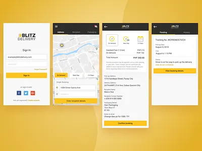 Blitz Delivery App delivery app mobile app mobile app design mobile ui ui ux ui ux design yellow