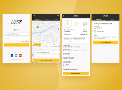 Blitz Delivery App delivery app mobile app mobile app design mobile ui ui ux ui ux design yellow