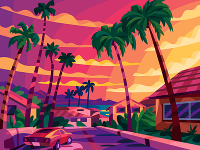 LA sunset art design digital drawing graphic illustration landscape los angeles sunset vector