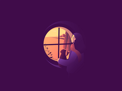 Stay at home cat character covid19 dark design girl health illustration illustrator stayhome ui vector virus woman
