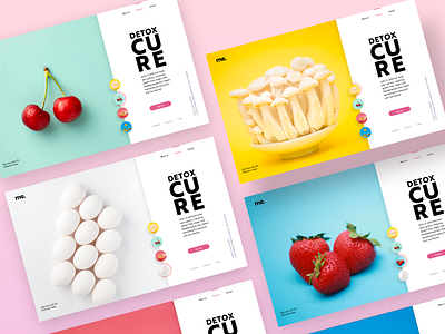 Detox cure adobe xd blue cherries eggs green homepage minimal mushrooms pop pop art red simple strawberries ui ux webdesign website yellow