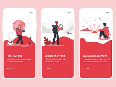 Daily UI #23 - Onboarding dailyui dailyui 023 dailyuichallenge designchallenge explorer graphicdesign illustration illustrations mobile app mobile ui onboarding onboarding illustration onboarding screen onboarding ui red travel travel app ui uidesign