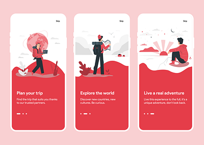 Daily UI #23 - Onboarding dailyui dailyui 023 dailyuichallenge designchallenge explorer graphicdesign illustration illustrations mobile app mobile ui onboarding onboarding illustration onboarding screen onboarding ui red travel travel app ui uidesign