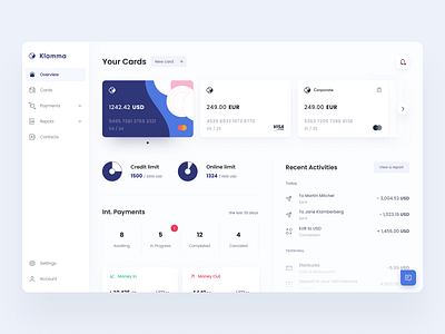 Klamma | Online banking dashboard account banking banking app credit cards credit limit dashboard finance finance app finance management fintech fintech app neobank transaction history web application