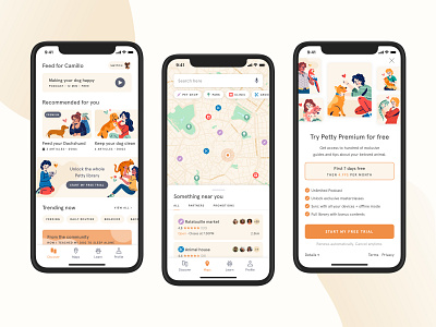 Petty - Love your animal animal animal illustration animals app cat dashboard design dog free trial homepage illustration ios map pets ui upgrade user interface