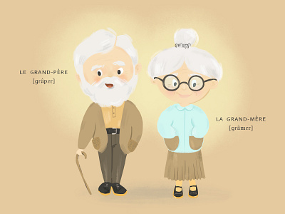 Learning French Words character design characters children book illustration childrens illustration digital art digital illustration french grandma grandpa illustraion illustration art language learning learning app learning platform