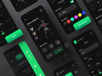 My Workout Plan 🍏 App app app ui dark design exercise filters green gui gym health menu mobile programs sport uiux