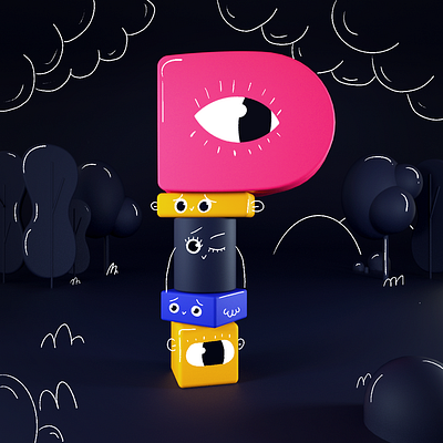 "P"eople 2d 36 days of type 36days 3d character character design cinema4d illustration octane typography