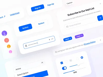 Unique DS - Components app design flat icon input interface minimal system system design systems typography ui ux vector web website