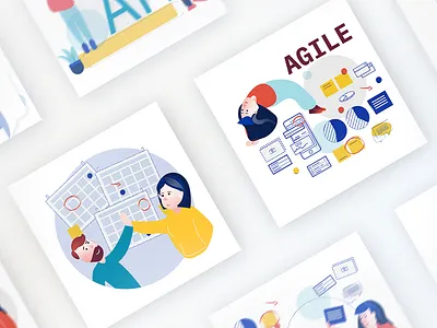 How we work – illustration set part 1 agile company values deadlines gradient grain illustration linear teamwork values workshops