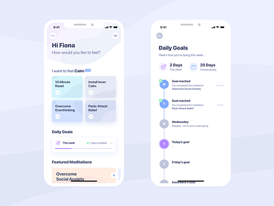 Mind Detox Mobile App UI app clean flat gradient guided meditations interface meditation mindfulness minimal mobile ui ux white