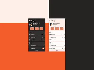 Settings // DailyUI 007 // Dark Mode app design app ui daily ui dailyui dailyui 007 dark mode profile profile page profile page app settings settings page ui